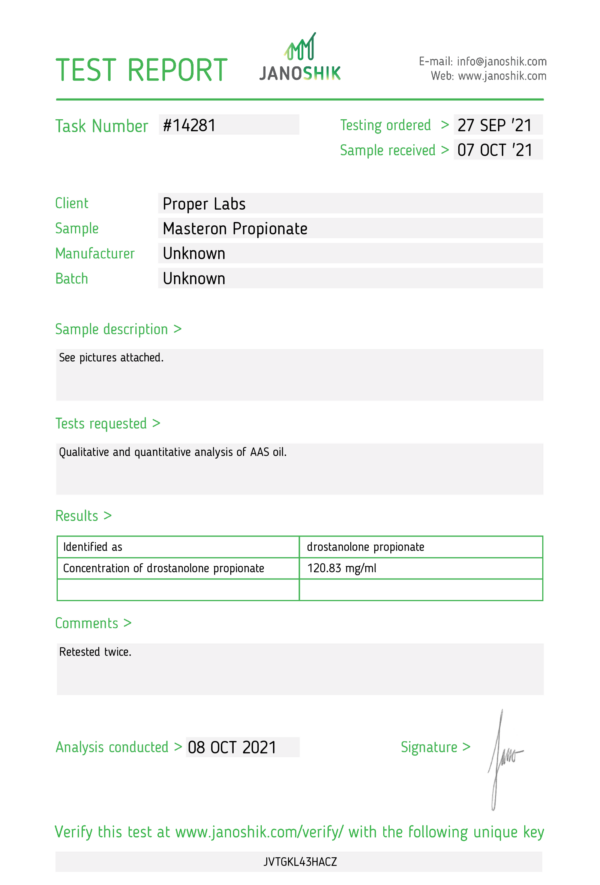 Masteron Lab result